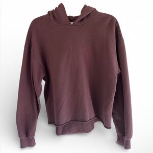 ABERCROMBIE & FITCH Brown Boxy Oversized Hoodie Raw Hem Sweatshirt Comfy Size S